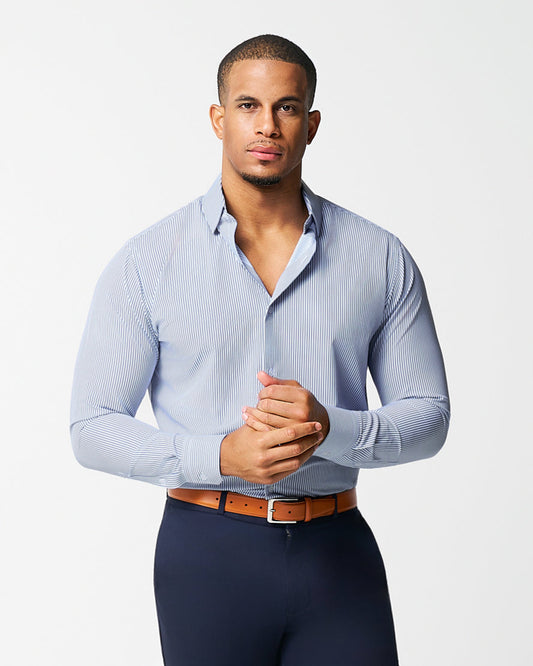 State & Liberty - "The Tucker" Mid-Blue Bengal Stripe