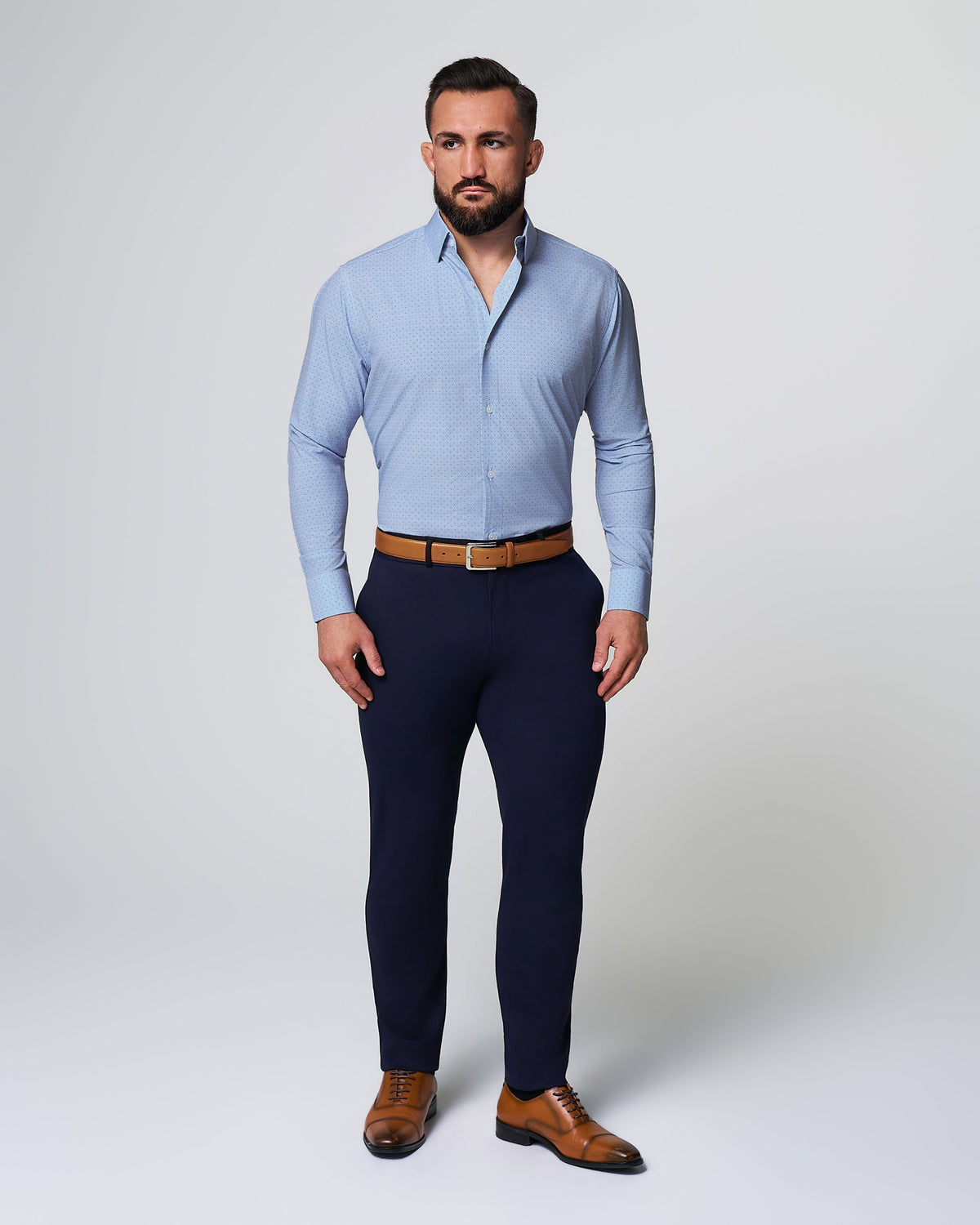 State & Liberty - "The West Coast" Light Blue Mini Chevron with Navy Dots